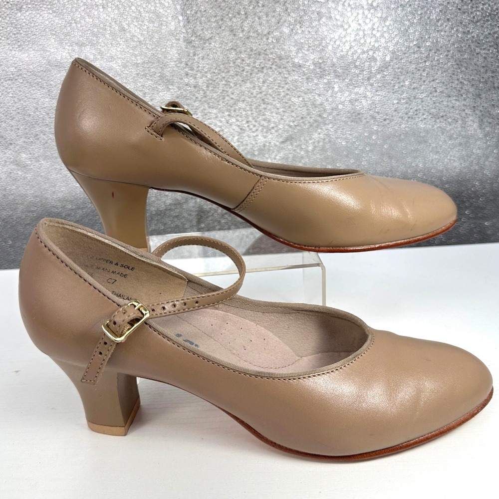Capezio 650 Student Leather Dance Shoes 9M Footlight Caramel Tan Heel